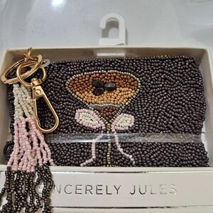 Sincerely Jules Beaded Martini Design Coin Purse Keychain